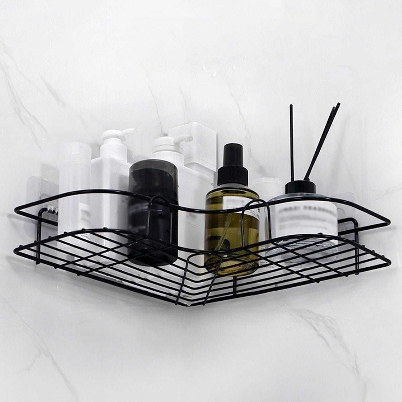 [Cast Iron Shower Shelf] 1pc Cast Iron Corner Shower Shelf - No - Drill Wall Mounted Black Wire Mesh Bathroom Storage Rack for Easy Access & Organization, Perfect for Shampoo, Conditioner, and Soap, Bathroom Storage Solution | - Bako Bako