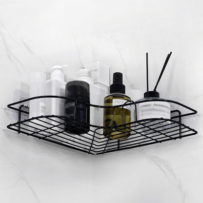 [Cast Iron Shower Shelf] 1pc Cast Iron Corner Shower Shelf - No - Drill Wall Mounted Black Wire Mesh Bathroom Storage Rack for Easy Access & Organization, Perfect for Shampoo, Conditioner, and Soap, Bathroom Storage Solution | - Bako Bako