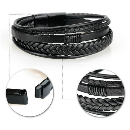 1pc Men's Hand - Woven Multi - Layer Leather Bracelet with Buckle Closure - Stylish Faux Leather Cuff, Durable & Versatile Accessory for Casual or Formal Wear - Bako Bako