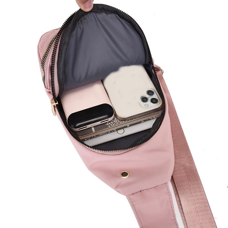 Large Capacity Chest Bag for Women - Adjustable Embroidered Crossbody Bag with Zipper Closure, Polyester Lining, Foldable, and Random Printing - Urban Solid Color Nylon Bag with Comfortable Strap - Bako Bako