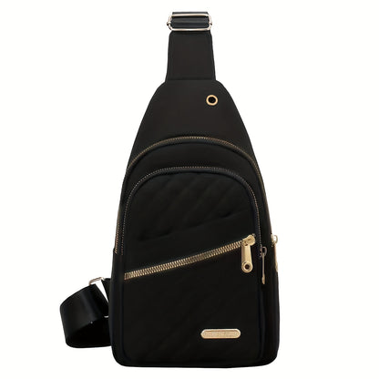 Large Capacity Chest Bag for Women - Adjustable Embroidered Crossbody Bag with Zipper Closure, Polyester Lining, Foldable, and Random Printing - Urban Solid Color Nylon Bag with Comfortable Strap - Bako Bako