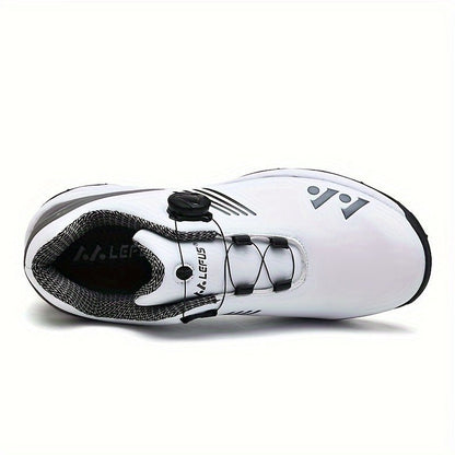 LEFUS Men's High Quality Golf Shoes with Non - Slip Rubber Sole & Swivel Button Closure - All - Weather All - Season Sneakers, Cushioned Insole, White & Black/Gray Athletic Footwear with Traction Tread - Ideal for Golf, Casual & Sp - Bako Bako
