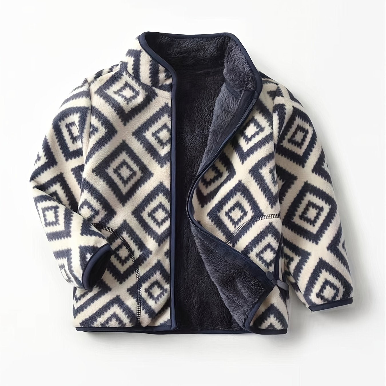 New Boys Vintage Plaid Printed Casual Thickened Warm Stand Collar Zipper Jacket - Bako Bako
