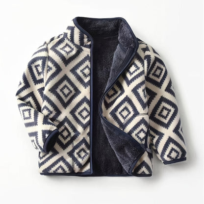 New Boys Vintage Plaid Printed Casual Thickened Warm Stand Collar Zipper Jacket - Bako Bako
