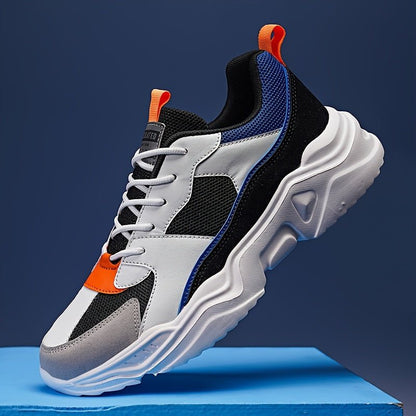 [Breathable Sneakers] Chunky Breathable Mesh Sneakers | Men's White & Teal Casual Sneakers with EVA Sole, Lace - Up Design for All Seasons - Bako Bako