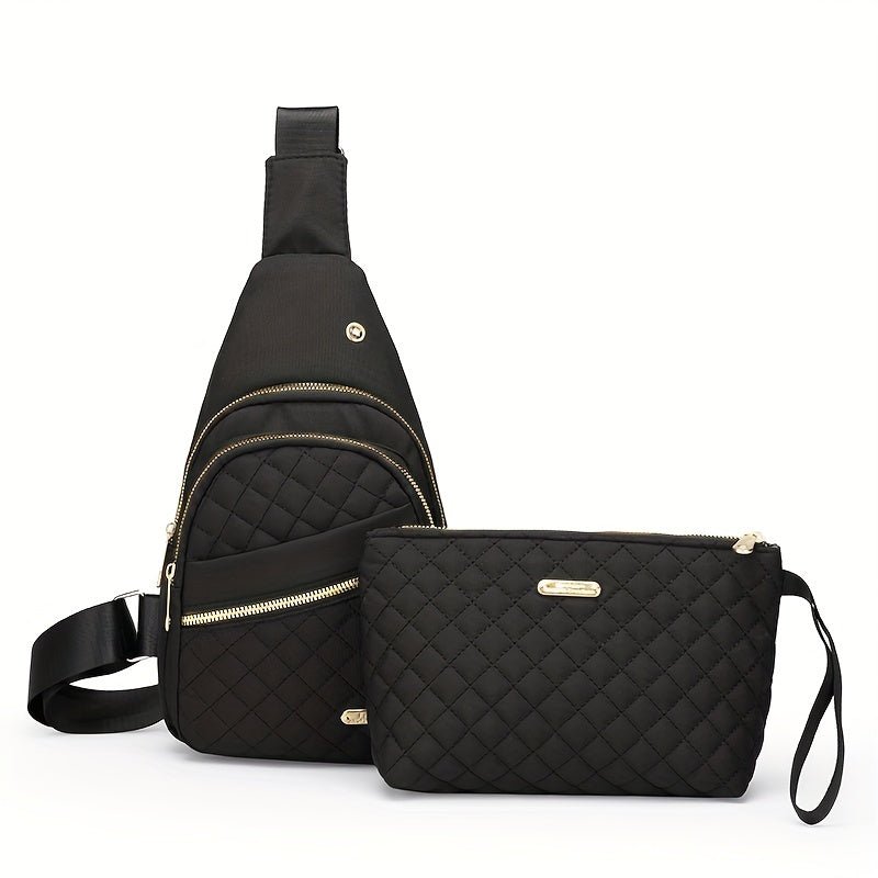 Large Capacity Chest Bag for Women - Adjustable Embroidered Crossbody Bag with Zipper Closure, Polyester Lining, Foldable, and Random Printing - Urban Solid Color Nylon Bag with Comfortable Strap - Bako Bako