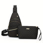 Large Capacity Chest Bag for Women - Adjustable Embroidered Crossbody Bag with Zipper Closure, Polyester Lining, Foldable, and Random Printing - Urban Solid Color Nylon Bag with Comfortable Strap - Bako Bako