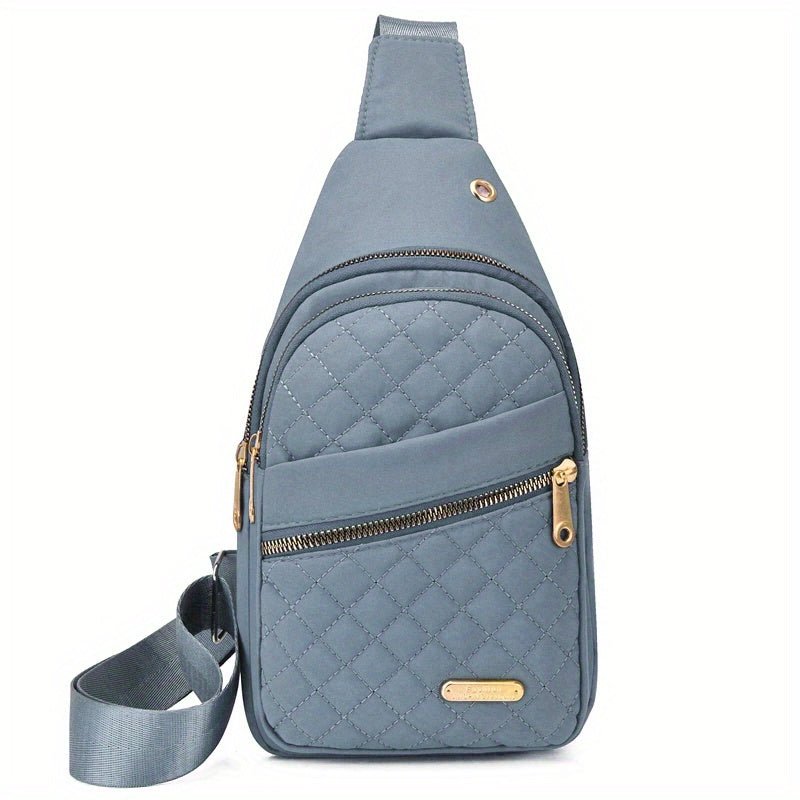 Large Capacity Chest Bag for Women - Adjustable Embroidered Crossbody Bag with Zipper Closure, Polyester Lining, Foldable, and Random Printing - Urban Solid Color Nylon Bag with Comfortable Strap - Bako Bako