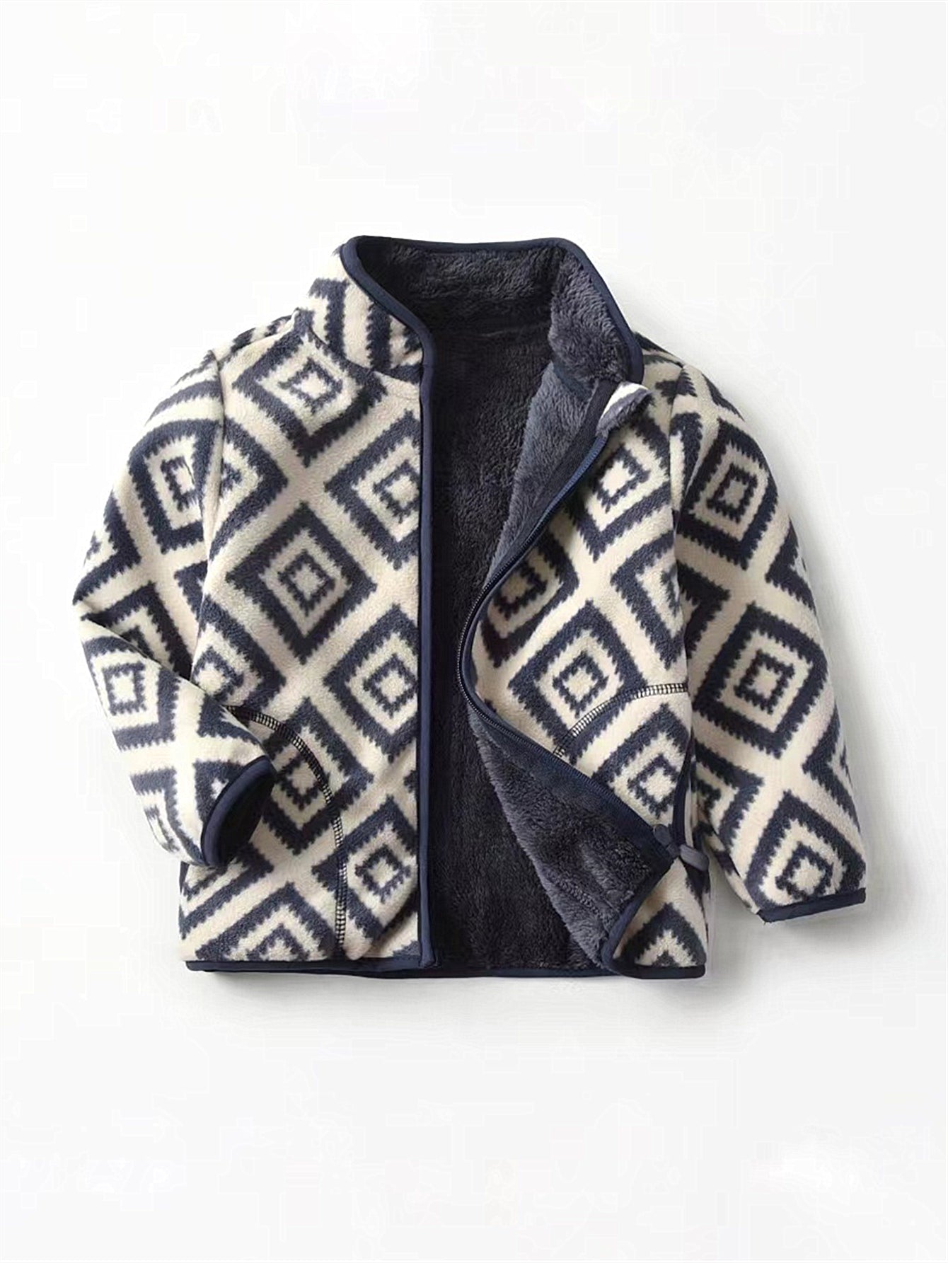 New Boys Vintage Plaid Printed Casual Thickened Warm Stand Collar Zipper Jacket - Bako Bako