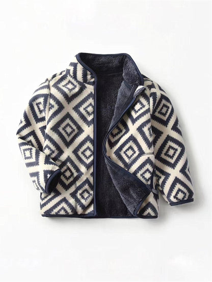 New Boys Vintage Plaid Printed Casual Thickened Warm Stand Collar Zipper Jacket - Bako Bako
