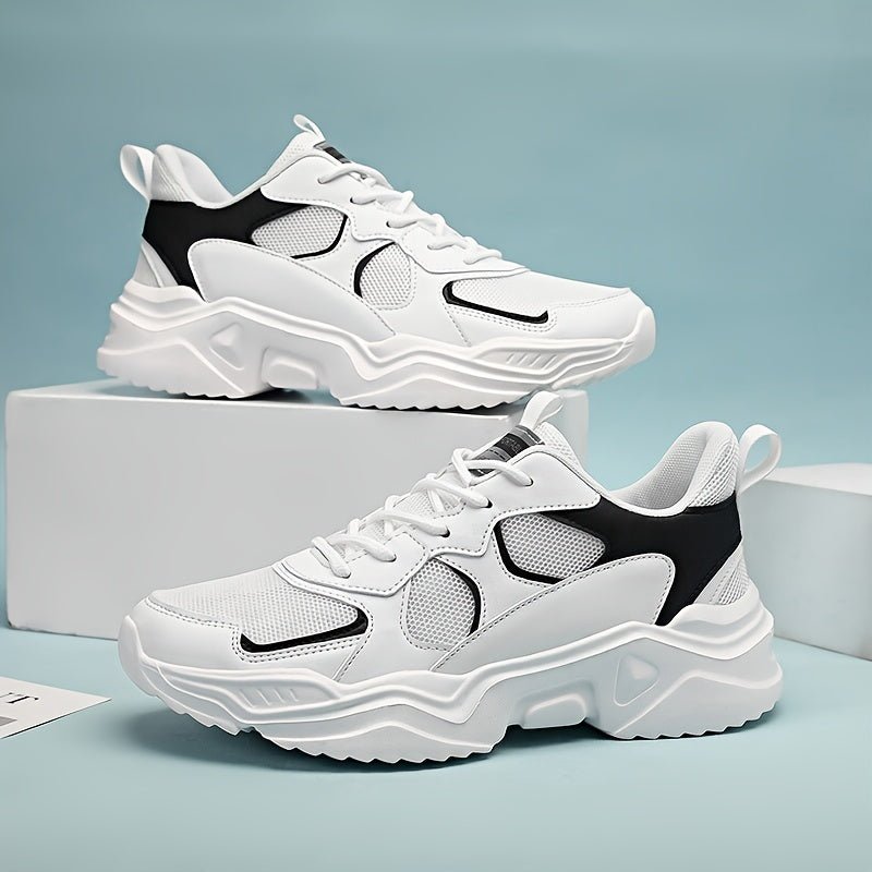 [Breathable Sneakers] Chunky Breathable Mesh Sneakers | Men's White & Teal Casual Sneakers with EVA Sole, Lace - Up Design for All Seasons - Bako Bako