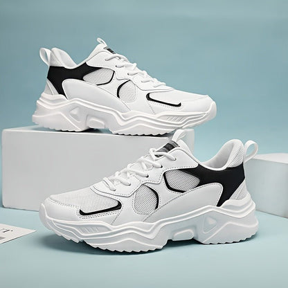 [Breathable Sneakers] Chunky Breathable Mesh Sneakers | Men's White & Teal Casual Sneakers with EVA Sole, Lace - Up Design for All Seasons - Bako Bako