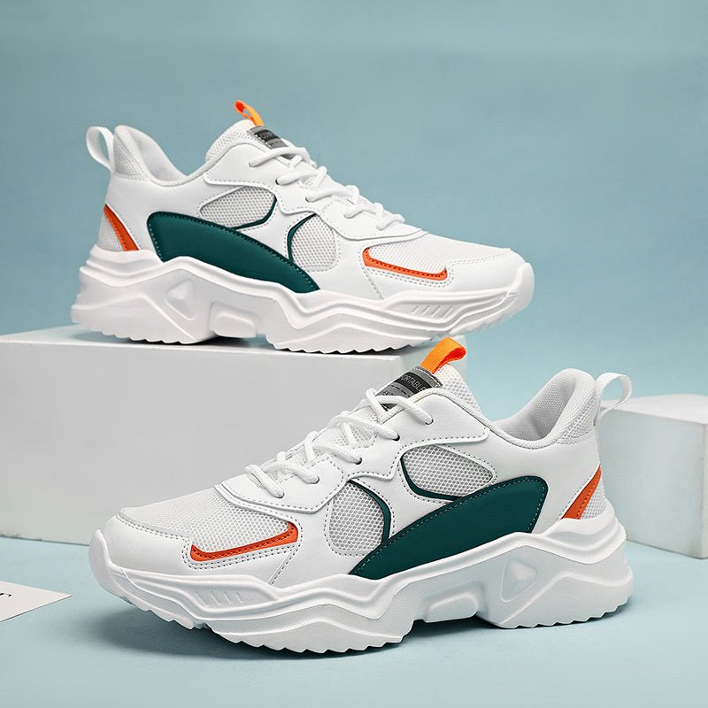 [Breathable Sneakers] Chunky Breathable Mesh Sneakers | Men's White & Teal Casual Sneakers with EVA Sole, Lace - Up Design for All Seasons - Bako Bako