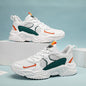 [Breathable Sneakers] Chunky Breathable Mesh Sneakers | Men's White & Teal Casual Sneakers with EVA Sole, Lace - Up Design for All Seasons - Bako Bako