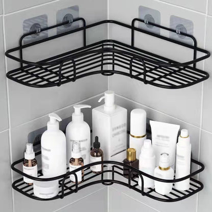 [Cast Iron Shower Shelf] 1pc Cast Iron Corner Shower Shelf - No - Drill Wall Mounted Black Wire Mesh Bathroom Storage Rack for Easy Access & Organization, Perfect for Shampoo, Conditioner, and Soap, Bathroom Storage Solution | - Bako Bako