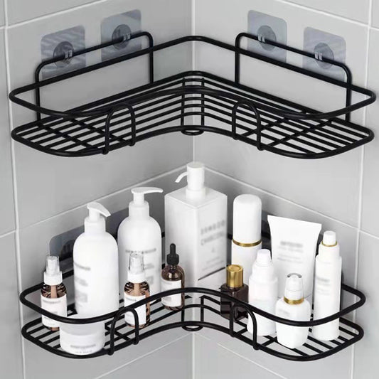 [Cast Iron Shower Shelf] 1pc Cast Iron Corner Shower Shelf - No - Drill Wall Mounted Black Wire Mesh Bathroom Storage Rack for Easy Access & Organization, Perfect for Shampoo, Conditioner, and Soap, Bathroom Storage Solution | - Bako Bako