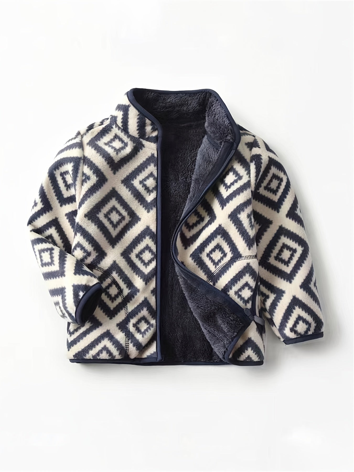 New Boys Vintage Plaid Printed Casual Thickened Warm Stand Collar Zipper Jacket - Bako Bako