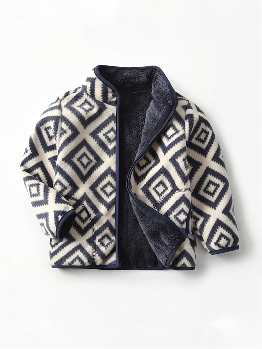 New Boys Vintage Plaid Printed Casual Thickened Warm Stand Collar Zipper Jacket - Bako Bako