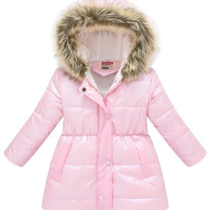 Children's Winter New Style Thickened Glossy Hooded Jacket for Boys and Girls, Mid - Length - Bako Bako
