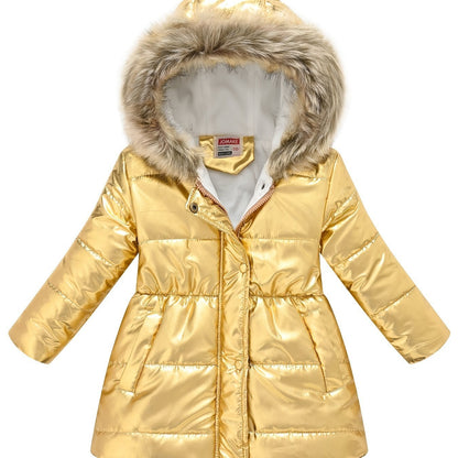Children's Winter New Style Thickened Glossy Hooded Jacket for Boys and Girls, Mid - Length - Bako Bako