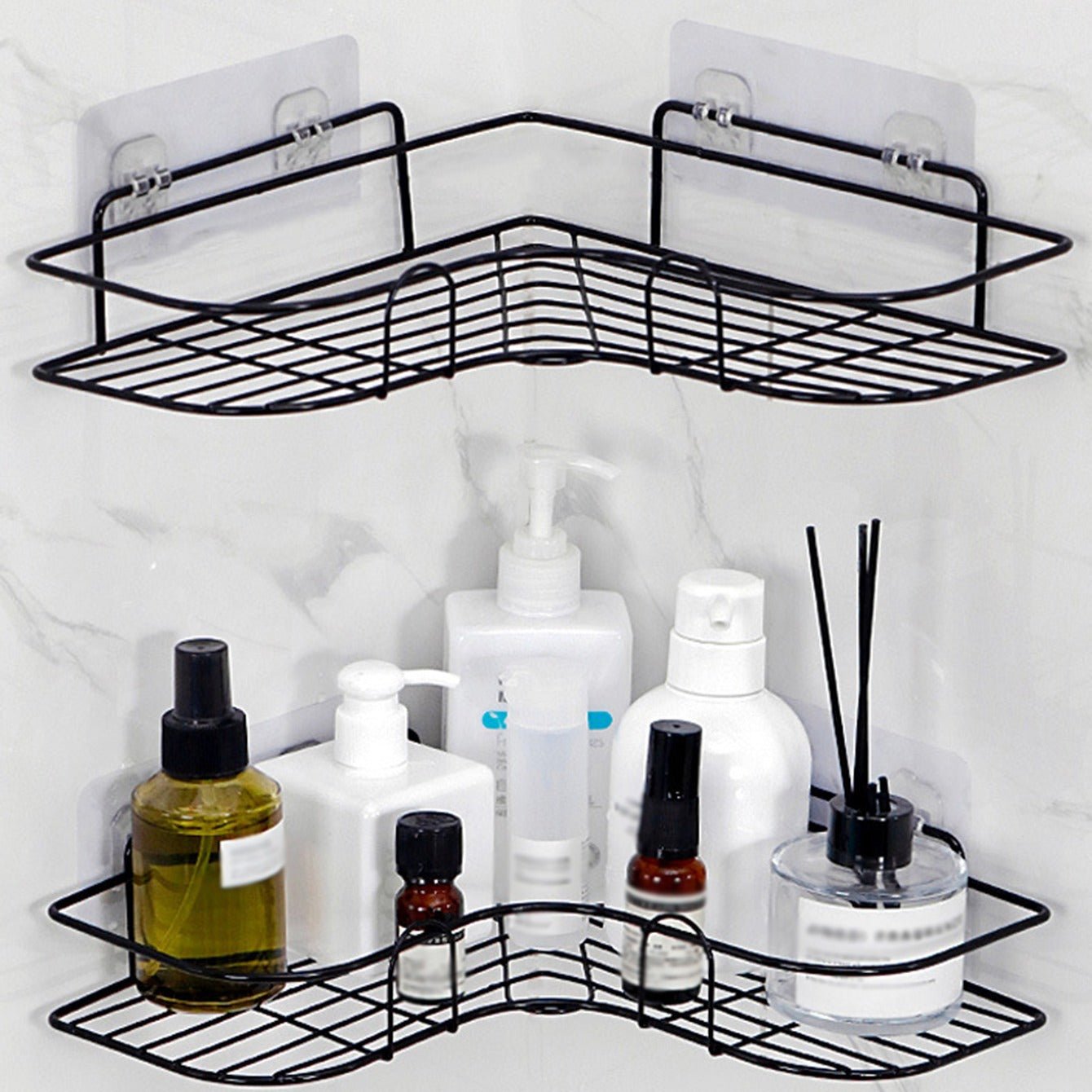 [Cast Iron Shower Shelf] 1pc Cast Iron Corner Shower Shelf - No - Drill Wall Mounted Black Wire Mesh Bathroom Storage Rack for Easy Access & Organization, Perfect for Shampoo, Conditioner, and Soap, Bathroom Storage Solution | - Bako Bako