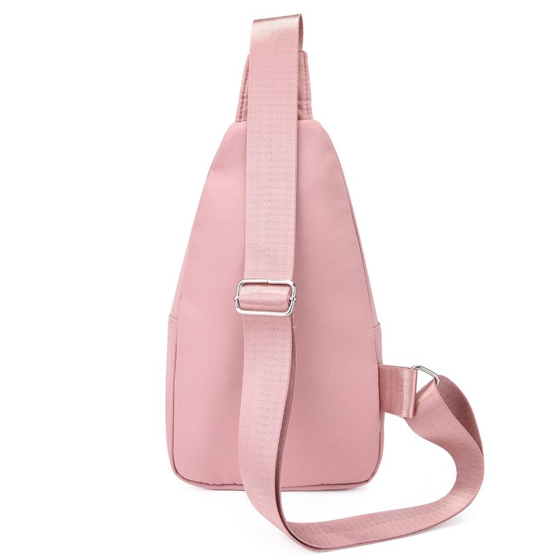 Large Capacity Chest Bag for Women - Adjustable Embroidered Crossbody Bag with Zipper Closure, Polyester Lining, Foldable, and Random Printing - Urban Solid Color Nylon Bag with Comfortable Strap - Bako Bako
