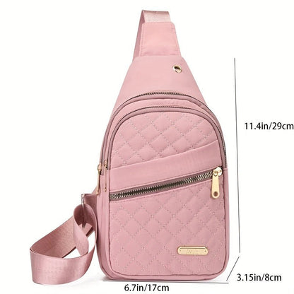 Large Capacity Chest Bag for Women - Adjustable Embroidered Crossbody Bag with Zipper Closure, Polyester Lining, Foldable, and Random Printing - Urban Solid Color Nylon Bag with Comfortable Strap - Bako Bako