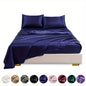 This 4pcs Satin Bed Sheet Set Includes One Fitted Sheet, One Flat Sheet, And Two Pillowcases Without Inserts. The Solid Color Showcases a Simple And Elegant Design That Never Goes Out of Style. Made from Polyester, The Fabric - Bako Bako