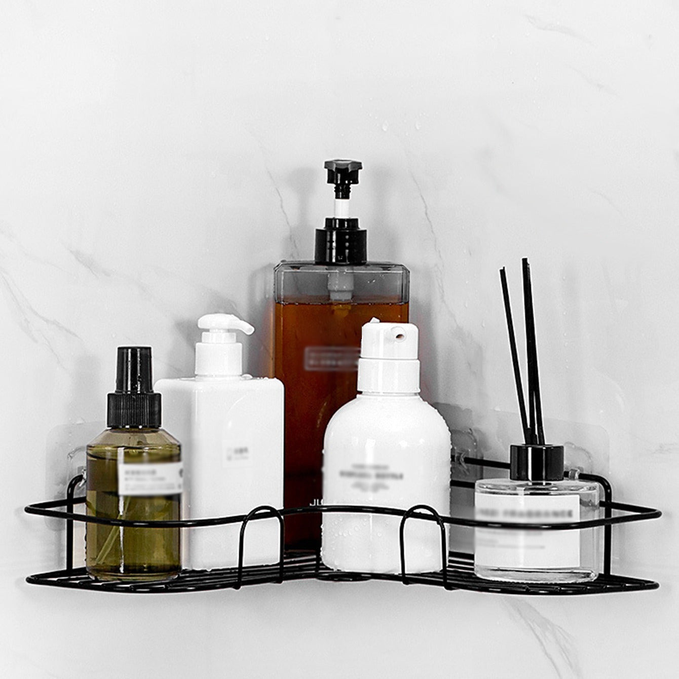 [Cast Iron Shower Shelf] 1pc Cast Iron Corner Shower Shelf - No - Drill Wall Mounted Black Wire Mesh Bathroom Storage Rack for Easy Access & Organization, Perfect for Shampoo, Conditioner, and Soap, Bathroom Storage Solution | - Bako Bako