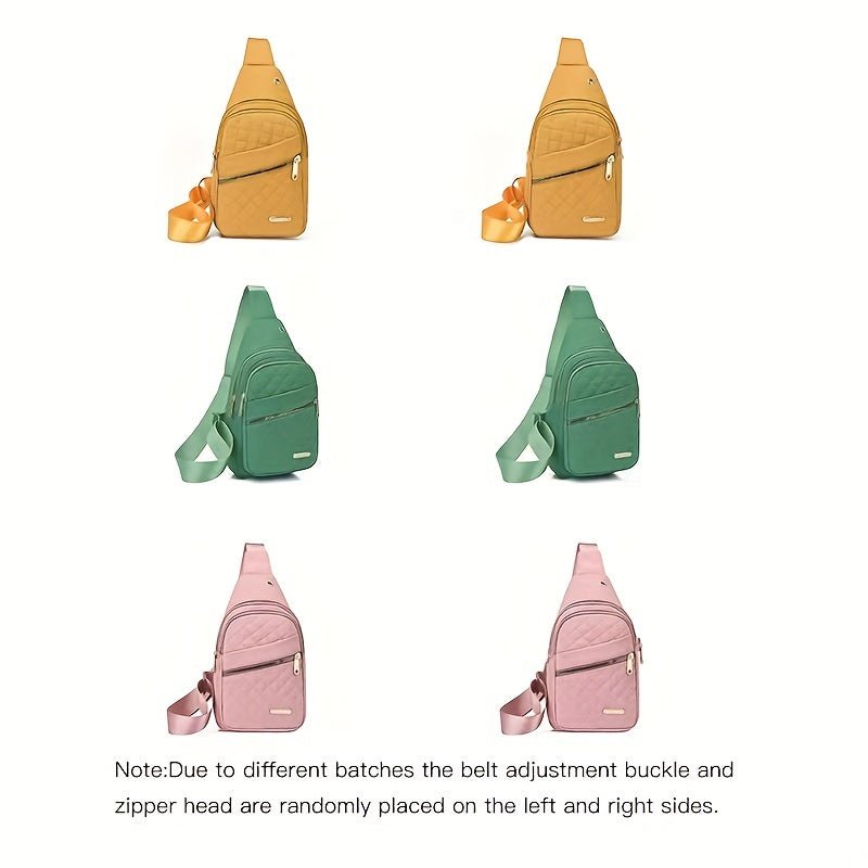 Large Capacity Chest Bag for Women - Adjustable Embroidered Crossbody Bag with Zipper Closure, Polyester Lining, Foldable, and Random Printing - Urban Solid Color Nylon Bag with Comfortable Strap - Bako Bako