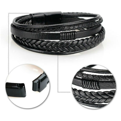 1pc Men's Hand - Woven Multi - Layer Leather Bracelet with Buckle Closure - Stylish Faux Leather Cuff, Durable & Versatile Accessory for Casual or Formal Wear - Bako Bako