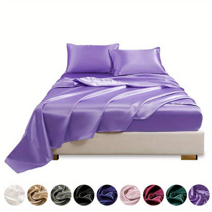 This 4pcs Satin Bed Sheet Set Includes One Fitted Sheet, One Flat Sheet, And Two Pillowcases Without Inserts. The Solid Color Showcases a Simple And Elegant Design That Never Goes Out of Style. Made from Polyester, The Fabric - Bako Bako
