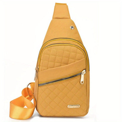 Large Capacity Chest Bag for Women - Adjustable Embroidered Crossbody Bag with Zipper Closure, Polyester Lining, Foldable, and Random Printing - Urban Solid Color Nylon Bag with Comfortable Strap - Bako Bako