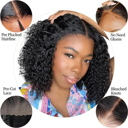 Glueless Preplucked Human Wigs Ready To Go Deep Wave Curly Wigs Pre Cut Lace Frontal Wig 4X4 5X5 Closure Wigs 100% Human Hair - Bako Bako