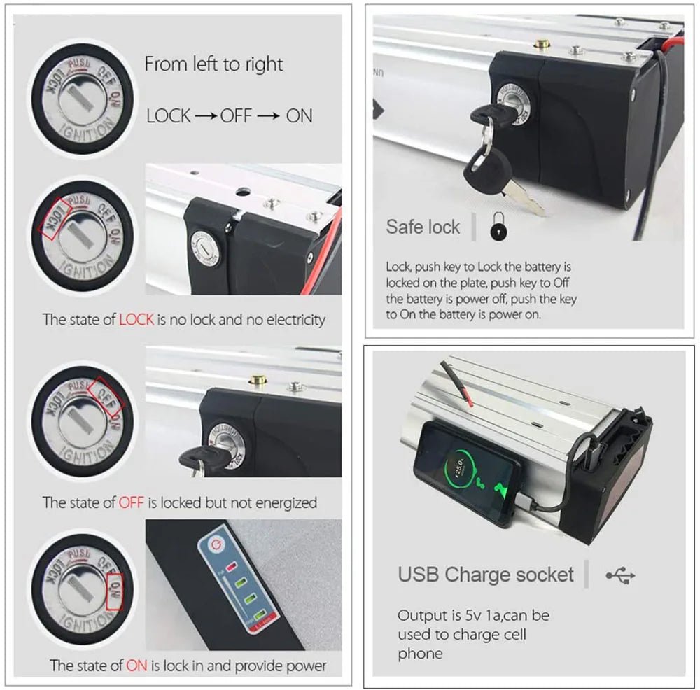 Rear Rack eBike Battery 21700 18650 52V 48V 27Ah 72V 20Ah with Rack no Rack Optional for 1500W 1000W 750W 500W 24" - 28 inch - Bako Bako