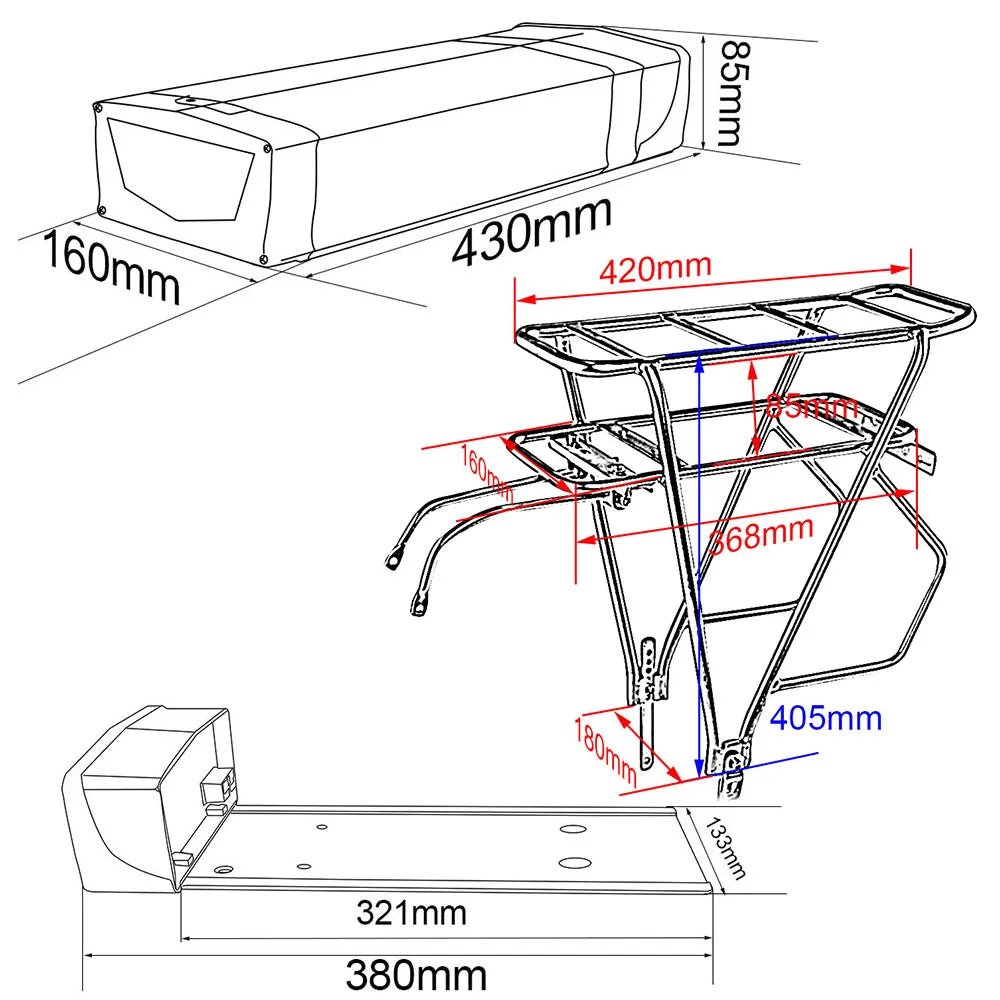 Rear Rack eBike Battery 21700 18650 52V 48V 27Ah 72V 20Ah with Rack no Rack Optional for 1500W 1000W 750W 500W 24" - 28 inch - Bako Bako