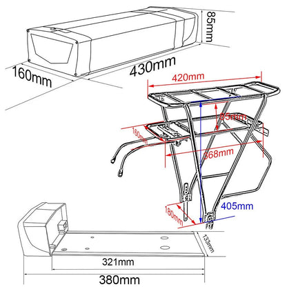 Rear Rack eBike Battery 21700 18650 52V 48V 27Ah 72V 20Ah with Rack no Rack Optional for 1500W 1000W 750W 500W 24" - 28 inch - Bako Bako
