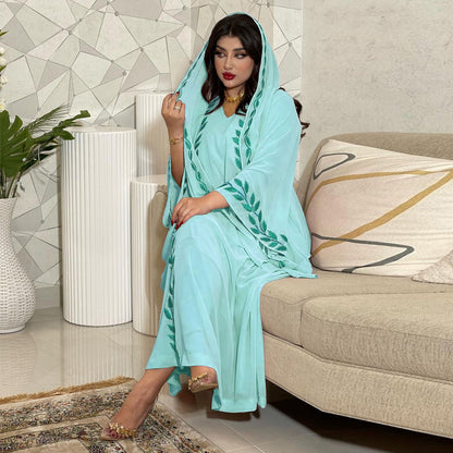 Eid Muslim Abaya for Women Embroidery Dress with Scarf 2 Piece Set Dubai Arab Long Robe Morocco Abayas Kaftan Headscarf Gorgeous - Bako Bako
