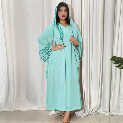 Eid Muslim Abaya for Women Embroidery Dress with Scarf 2 Piece Set Dubai Arab Long Robe Morocco Abayas Kaftan Headscarf Gorgeous - Bako Bako