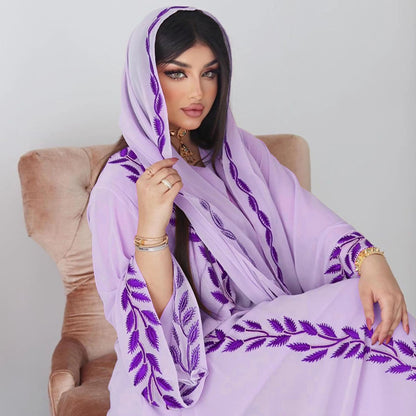 Eid Muslim Abaya for Women Embroidery Dress with Scarf 2 Piece Set Dubai Arab Long Robe Morocco Abayas Kaftan Headscarf Gorgeous - Bako Bako