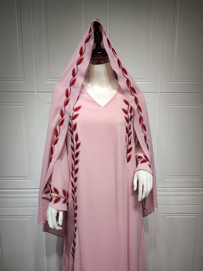 Eid Muslim Abaya for Women Embroidery Dress with Scarf 2 Piece Set Dubai Arab Long Robe Morocco Abayas Kaftan Headscarf Gorgeous - Bako Bako