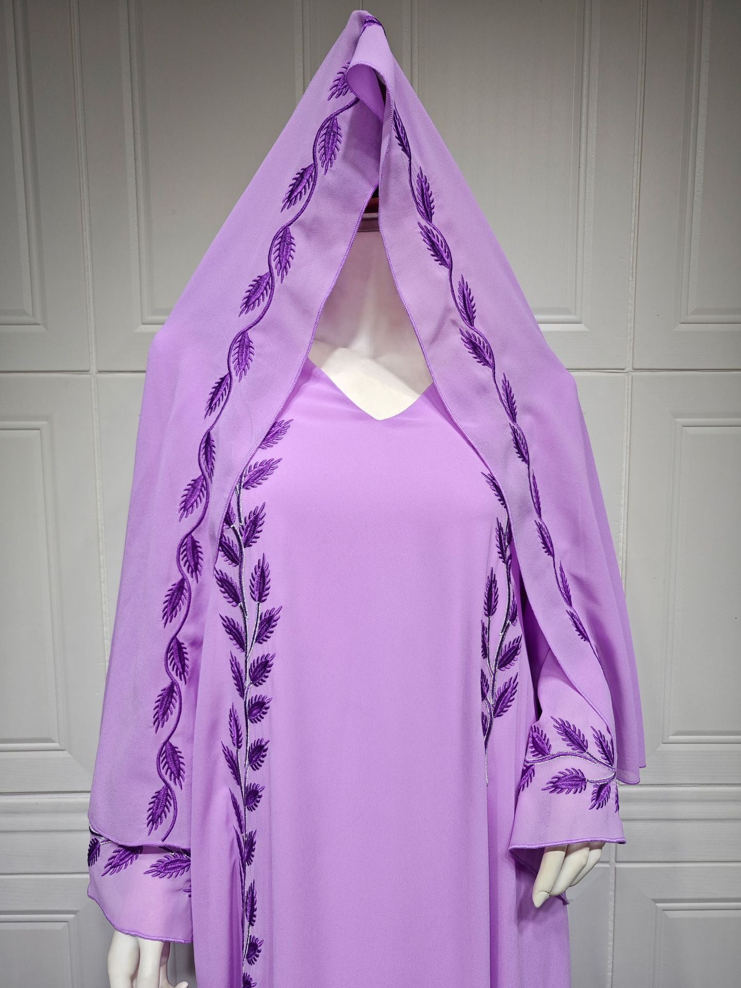 Eid Muslim Abaya for Women Embroidery Dress with Scarf 2 Piece Set Dubai Arab Long Robe Morocco Abayas Kaftan Headscarf Gorgeous - Bako Bako