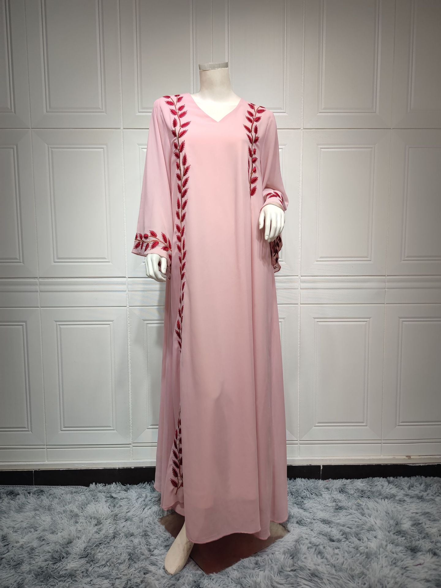 Eid Muslim Abaya for Women Embroidery Dress with Scarf 2 Piece Set Dubai Arab Long Robe Morocco Abayas Kaftan Headscarf Gorgeous - Bako Bako