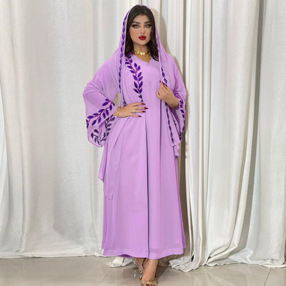 Eid Muslim Abaya for Women Embroidery Dress with Scarf 2 Piece Set Dubai Arab Long Robe Morocco Abayas Kaftan Headscarf Gorgeous - Bako Bako