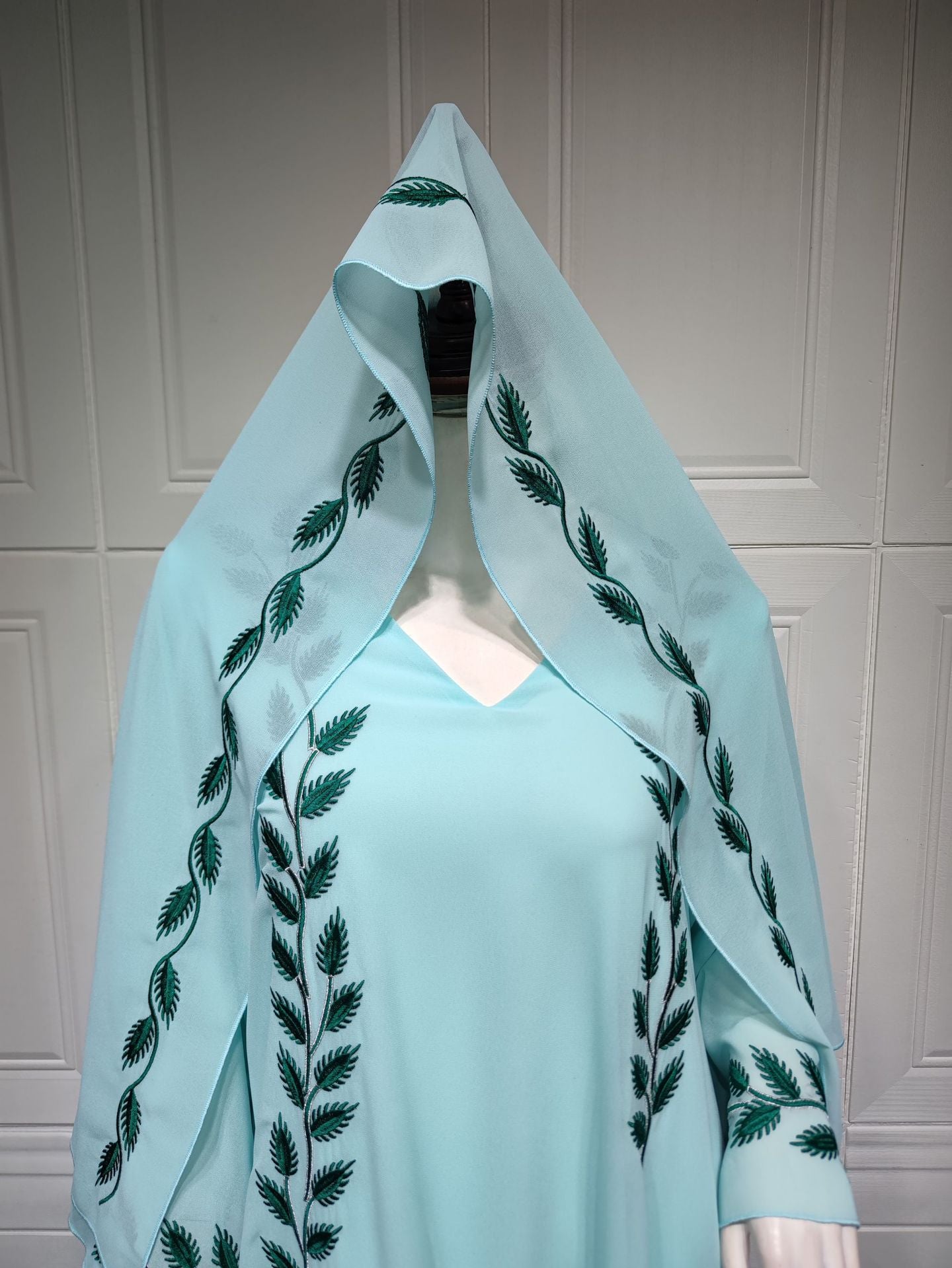 Eid Muslim Abaya for Women Embroidery Dress with Scarf 2 Piece Set Dubai Arab Long Robe Morocco Abayas Kaftan Headscarf Gorgeous - Bako Bako