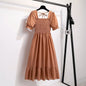 Spring Summer Chiffon Dresses Fashion Female Elastic Waist Short Sleeve Pleated Casual Dress Women A - line Dresses Vestidos - Bako Bako