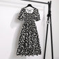 Spring Summer Chiffon Dresses Fashion Female Elastic Waist Short Sleeve Pleated Casual Dress Women A - line Dresses Vestidos - Bako Bako