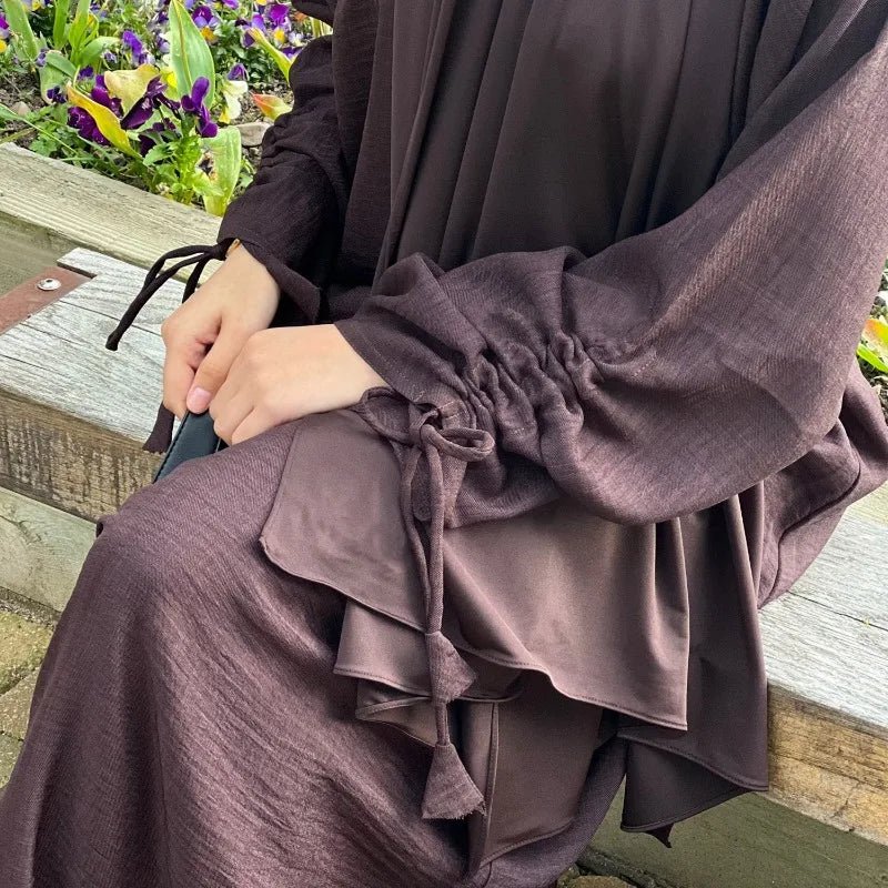 2024 Saudi Arabia Muslim Women Modest Dress Eid Dubai Plain Abaya Islamic Holiday Party Solid Turkey Lace - up Cuffs Long Clothes - Bako Bako