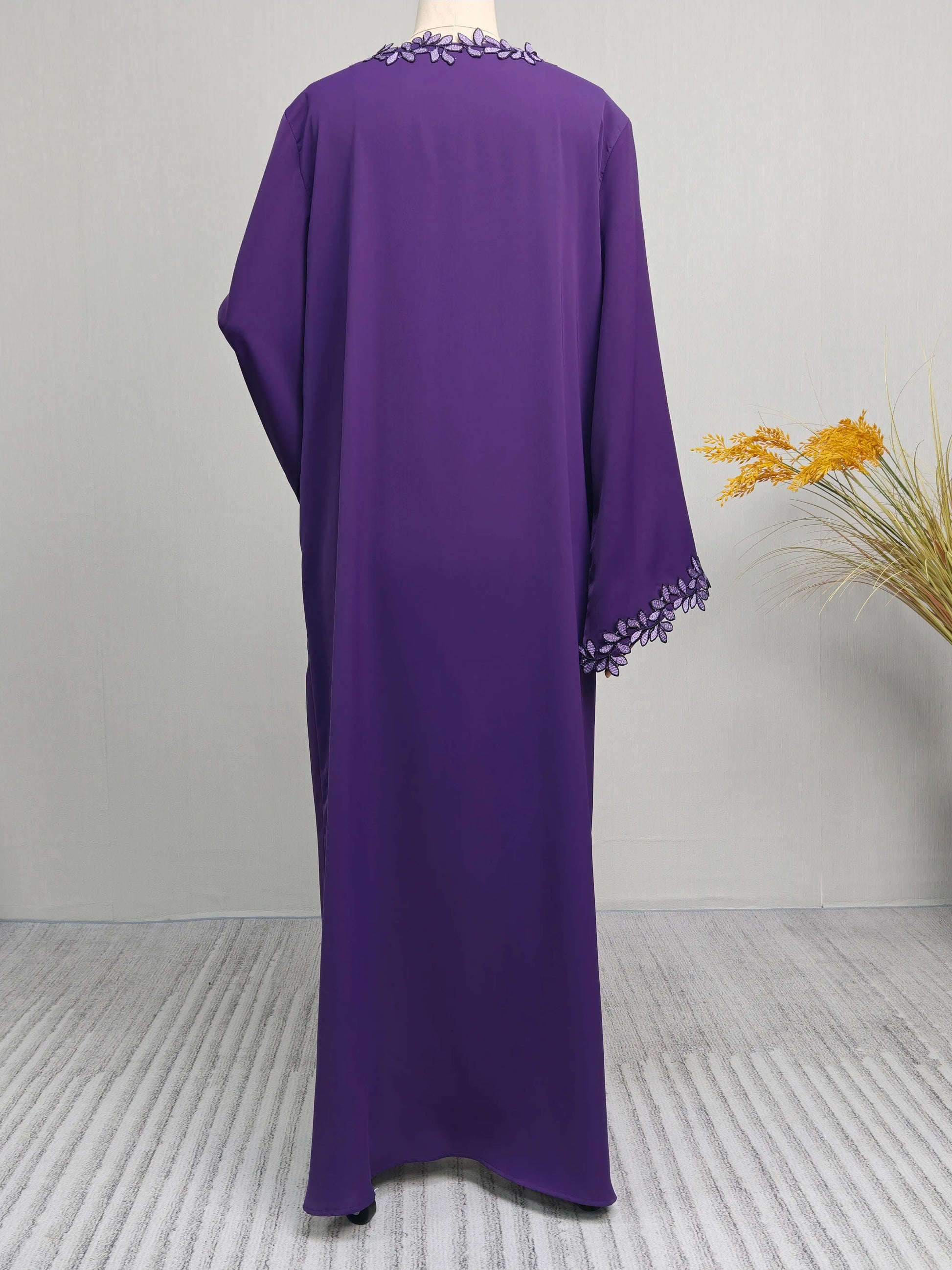 Dubai Elegant Beige Abaya for Muslim Women - Intricately Crafted with Multicolored Embroidery Piece in Islamic Modest Fashion - Bako Bako