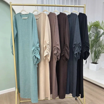 2024 Saudi Arabia Muslim Women Modest Dress Eid Dubai Plain Abaya Islamic Holiday Party Solid Turkey Lace - up Cuffs Long Clothes - Bako Bako